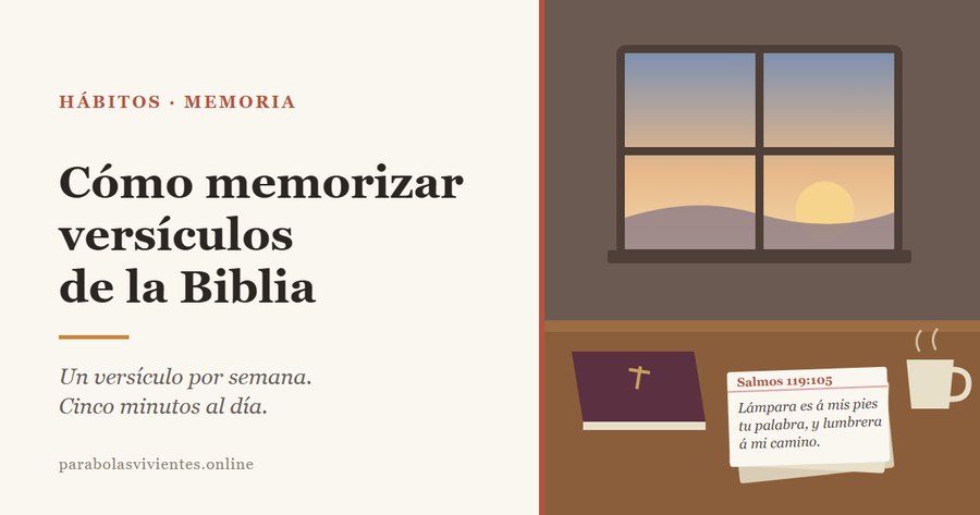 Una tarjeta escrita a mano con Salmos 119:105 sobre una mesa, junto a una Biblia y una taza, al amanecer