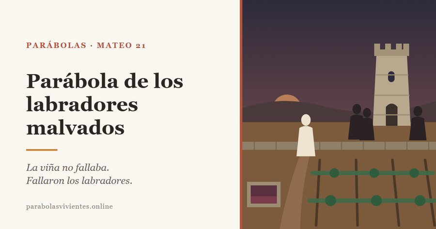 Una viña cercada con su torre y su lagar, los labradores junto a la torre y el hijo que se acerca, en la parábola de Mateo 21