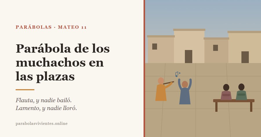 En la plaza de piedra de una aldea, un niño toca la flauta y otro levanta los brazos en gesto de lamento, mientras dos niños sentados en un banco, de brazos cruzados, no se mueven